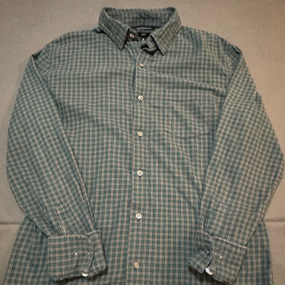 Bonobos Slim Fit Button Down Shirt Mens M Green Plaid Stretch Long Sleeve Casual
